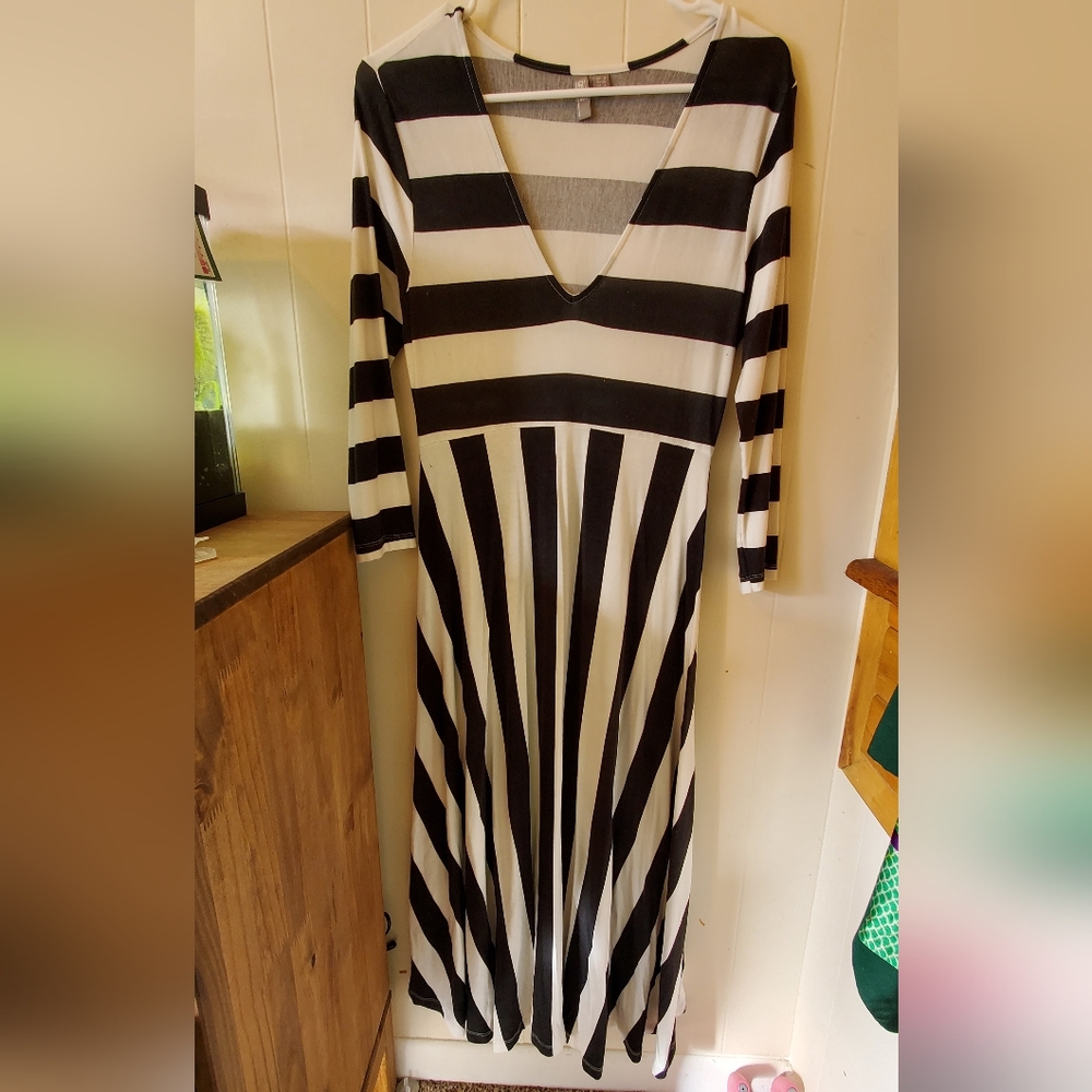 Striped V-Neck Maternity Dress